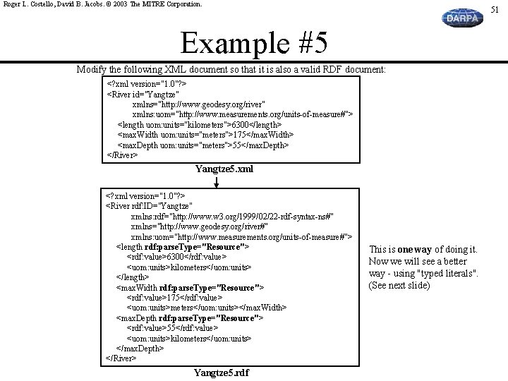 Roger L. Costello, David B. Jacobs. © 2003 The MITRE Corporation. 51 Example #5