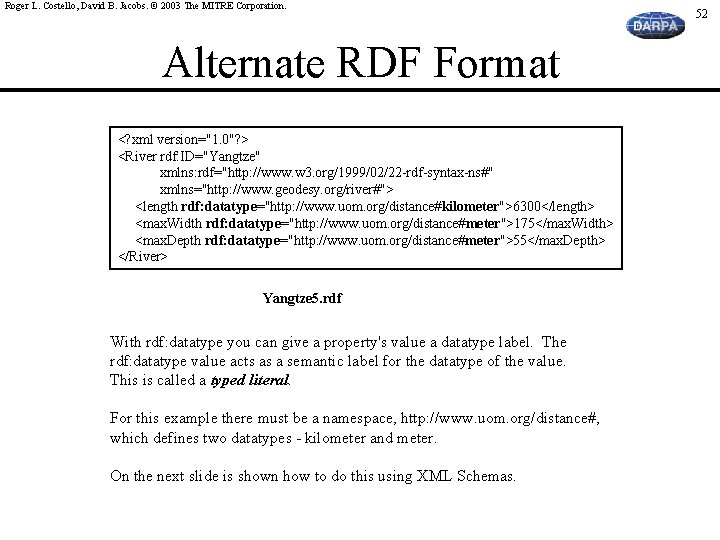 Roger L. Costello, David B. Jacobs. © 2003 The MITRE Corporation. Alternate RDF Format