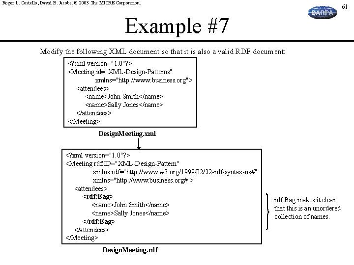 Roger L. Costello, David B. Jacobs. © 2003 The MITRE Corporation. 61 Example #7