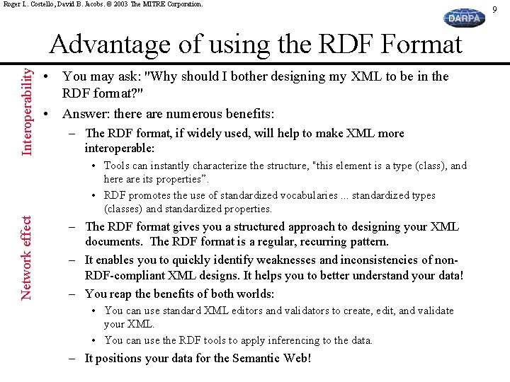 Roger L. Costello, David B. Jacobs. © 2003 The MITRE Corporation. Interoperability Advantage of