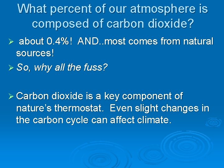 What percent of our atmosphere is composed of carbon dioxide? about 0. 4%! AND.