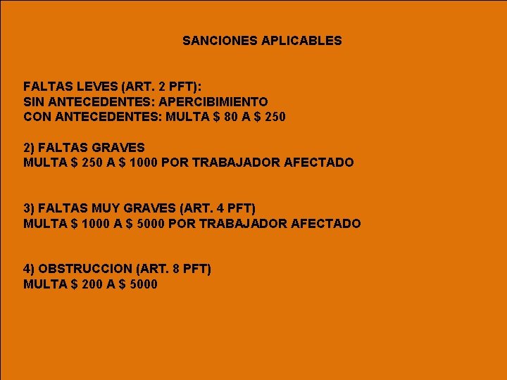 SANCIONES APLICABLES FALTAS LEVES (ART. 2 PFT): SIN ANTECEDENTES: APERCIBIMIENTO CON ANTECEDENTES: MULTA $