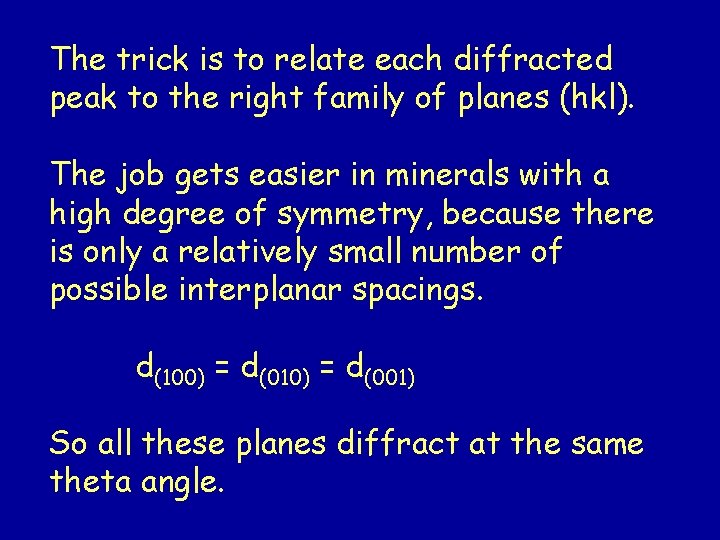 The trick is to relate each diffracted peak to the right family of planes