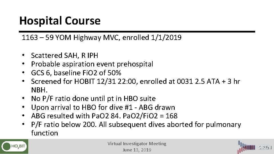 Hospital Course 1163 – 59 YOM Highway MVC, enrolled 1/1/2019 • • Scattered SAH,