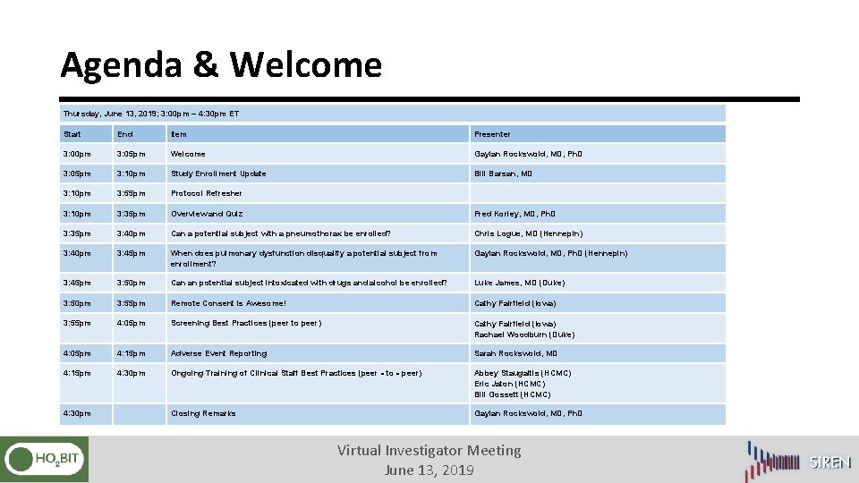 Agenda & Welcome Thursday, June 13, 2019; 3: 00 pm – 4: 30 pm