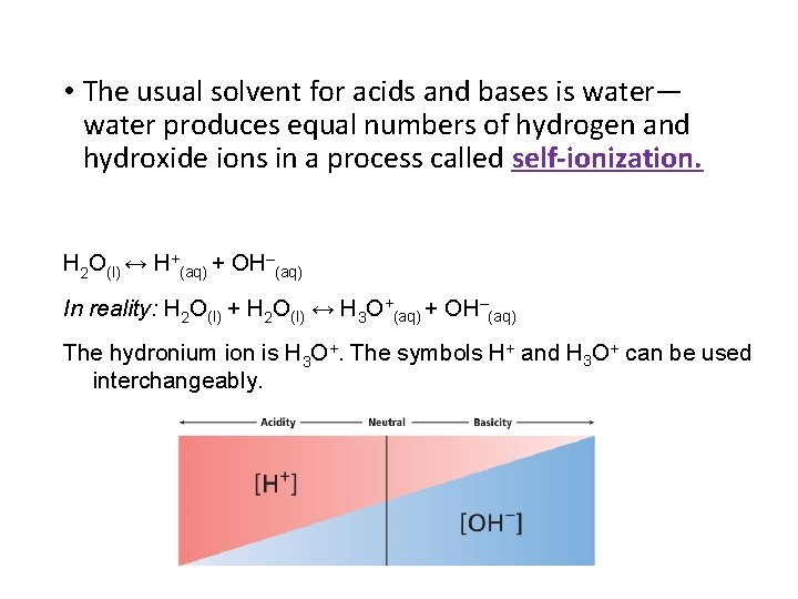  • The usual solvent for acids and bases is water— water produces equal