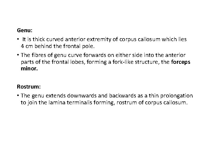 Genu: • It is thick curved anterior extremity of corpus callosum which lies 4