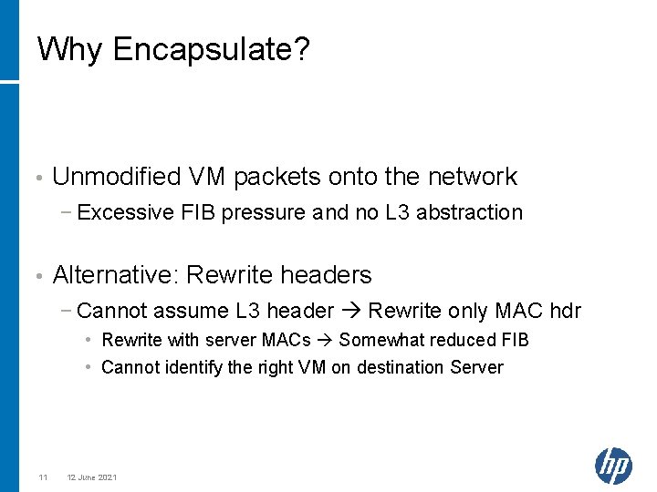 Why Encapsulate? • Unmodified VM packets onto the network − Excessive FIB pressure and