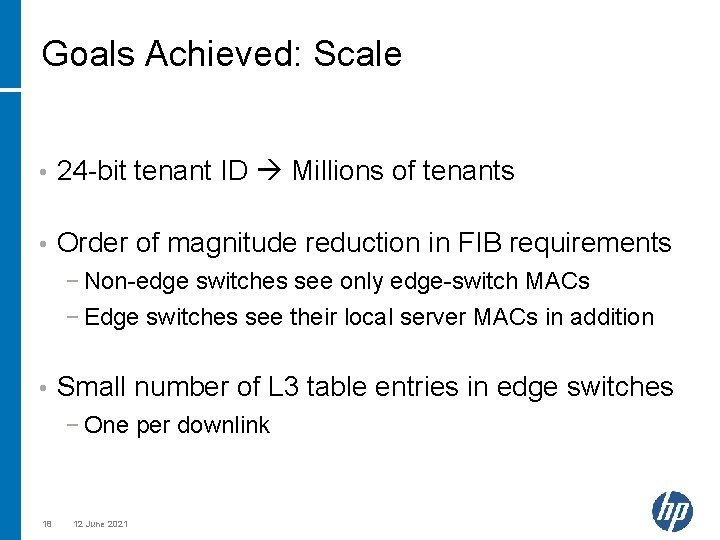 Goals Achieved: Scale • 24 -bit tenant ID Millions of tenants • Order of