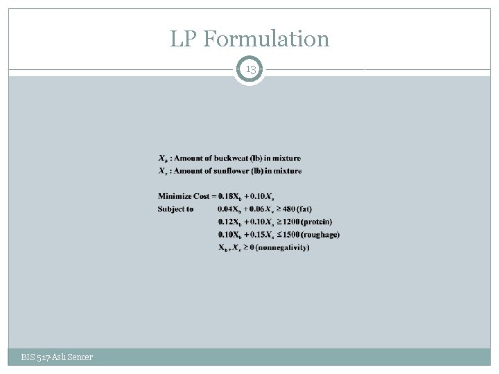 LP Formulation 13 BIS 517 -Aslı Sencer 