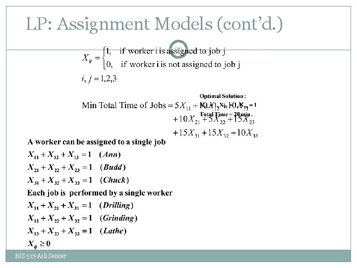 LP: Assignment Models (cont’d. ) 29 BIS 517 -Aslı Sencer 