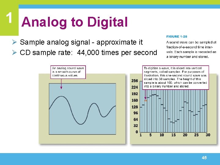 1 Analog to Digital Ø Sample analog signal - approximate it Ø CD sample