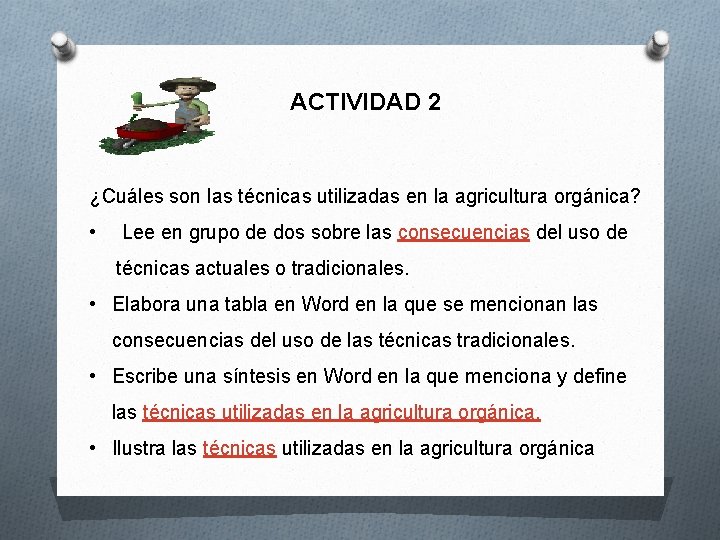 ACTIVIDAD 2 ¿Cuáles son las técnicas utilizadas en la agricultura orgánica? • Lee en