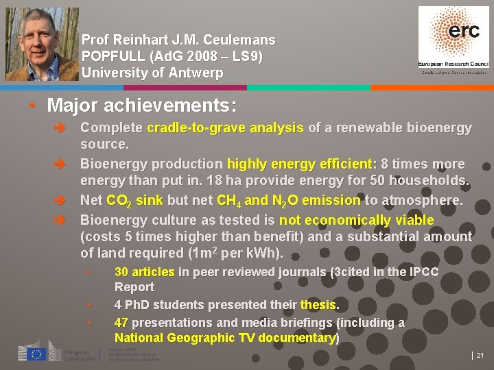 Prof Reinhart J. M. Ceulemans POPFULL (Ad. G 2008 – LS 9) University of