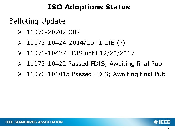 ISO Adoptions Status Balloting Update Ø 11073 -20702 CIB Ø 11073 -10424 -2014/Cor 1