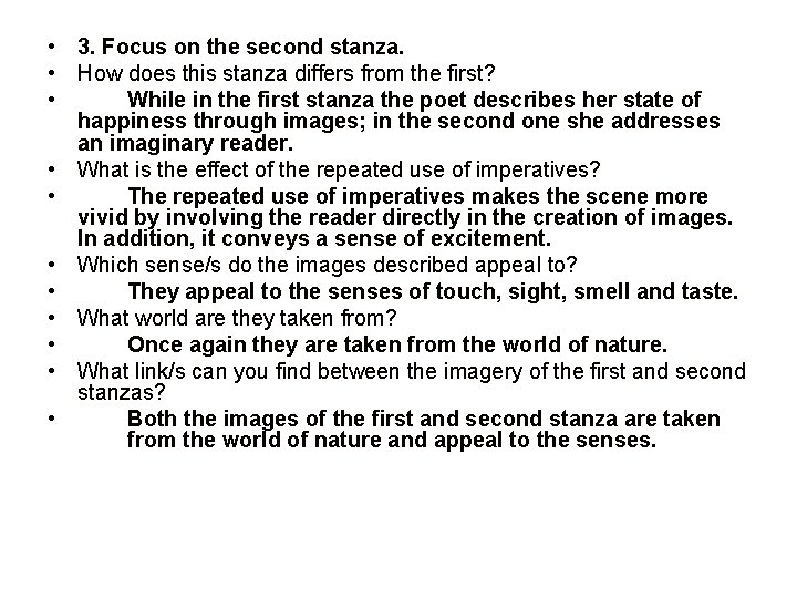  • 3. Focus on the second stanza. • How does this stanza differs