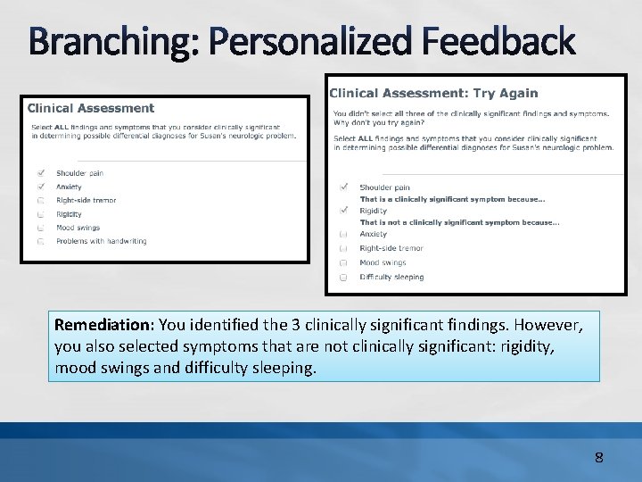 Branching: Personalized Feedback Remediation: You identified the 3 clinically significant findings. However, you also