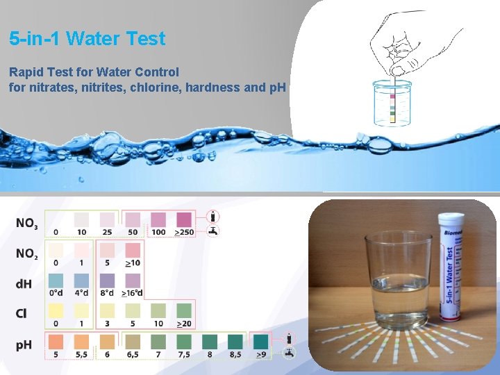 5 -in-1 Water Test Rapid Test for Water Control for nitrates, nitrites, chlorine, hardness