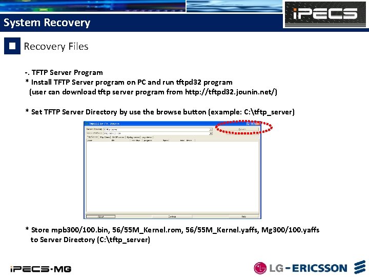 System Recovery Files -. TFTP Server Program * Install TFTP Server program on PC