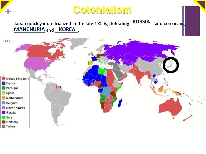 + Colonialism RUSSIA and colonizing Japan quickly industrialized in the late 1800 s, defeating