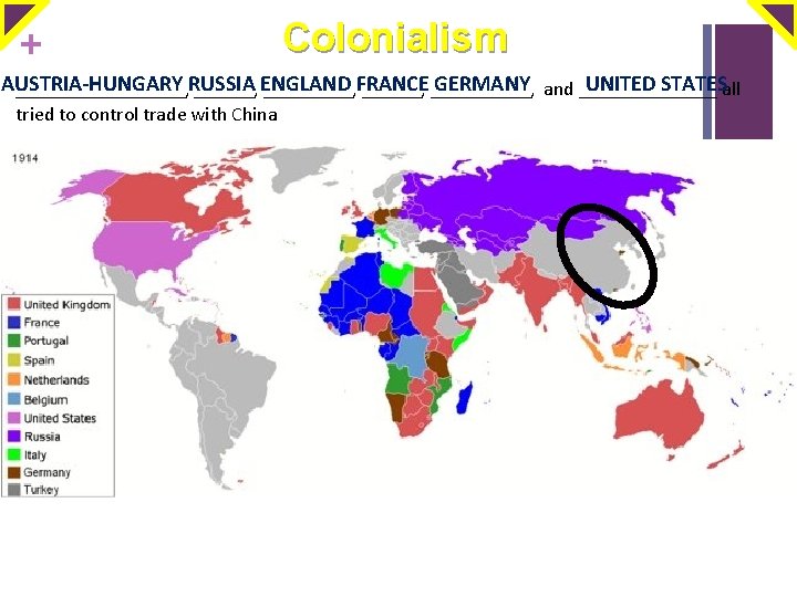 + Colonialism AUSTRIA-HUNGARY GERMANY and _______ UNITED STATESall _________, RUSSIA ______, ENGLAND _____, FRANCE