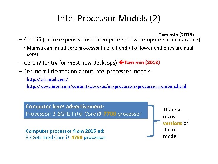 Intel Processor Models (2) Tam min (2015) – Core i 5 (more expensive used