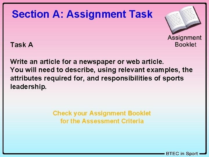 Section A: Assignment Task A Write an article for a newspaper or web article.