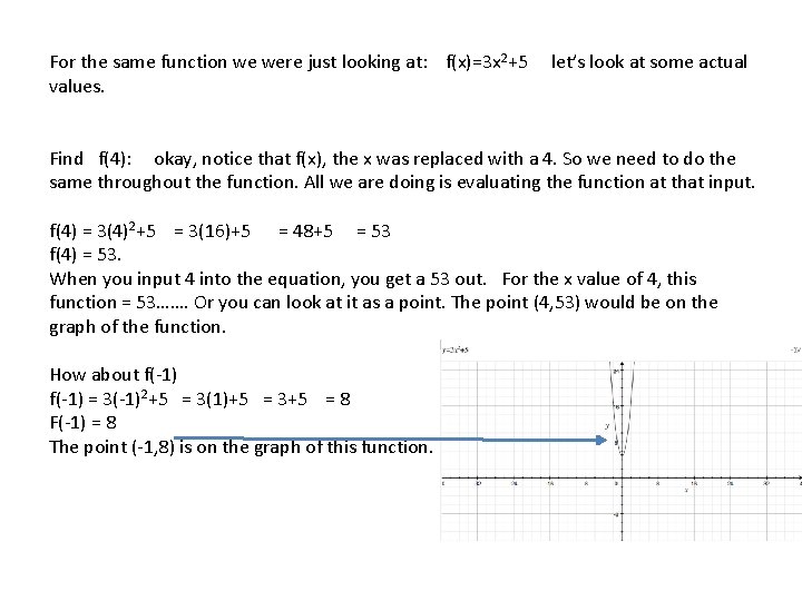For the same function we were just looking at: f(x)=3 x 2+5 values. let’s