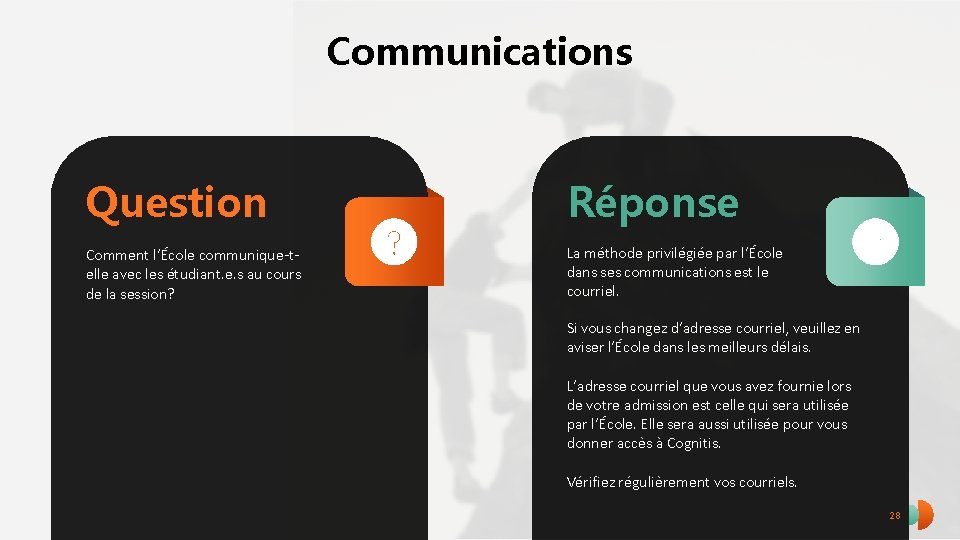 Communications Question Réponse Comment l’École communique-telle avec les étudiant. e. s au cours de