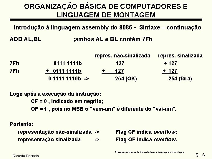 ORGANIZAÇÃO BÁSICA DE COMPUTADORES E LINGUAGEM DE MONTAGEM Introdução à linguagem assembly do 8086