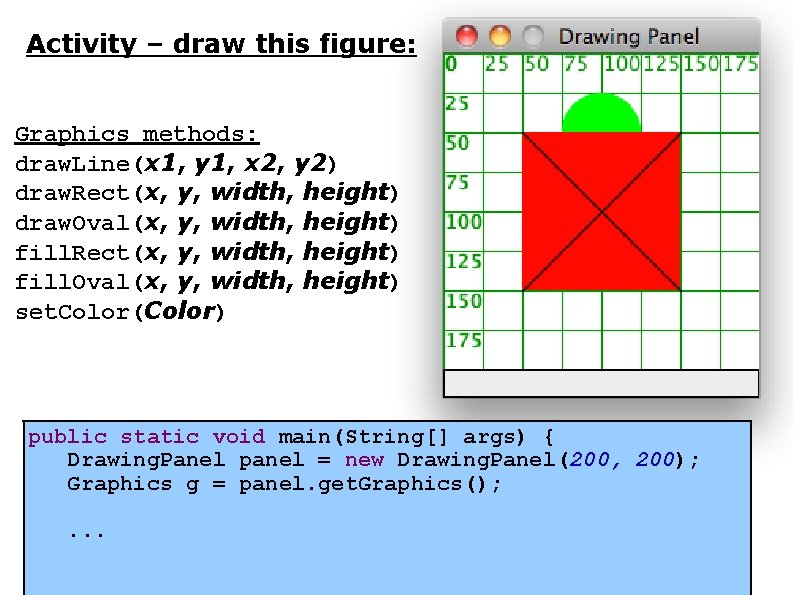 Activity – draw this figure: Graphics methods: draw. Line(x 1, y 1, x 2, Activity – draw this figure: Graphics methods: draw. Line(x 1, y 1, x 2,