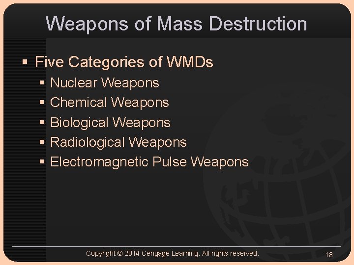 Weapons of Mass Destruction § Five Categories of WMDs § § § Nuclear Weapons