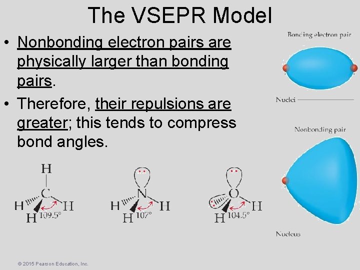 The VSEPR Model • Nonbonding electron pairs are physically larger than bonding pairs. •