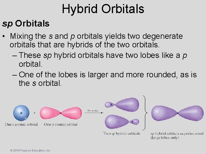 Hybrid Orbitals sp Orbitals • Mixing the s and p orbitals yields two degenerate