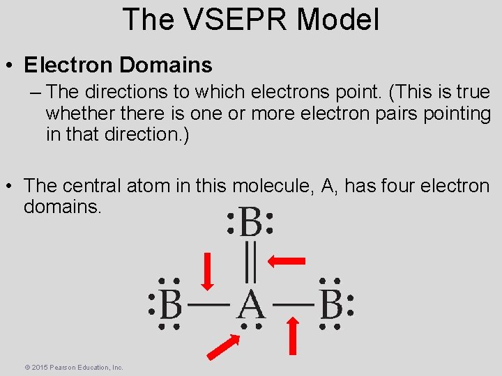 The VSEPR Model • Electron Domains – The directions to which electrons point. (This