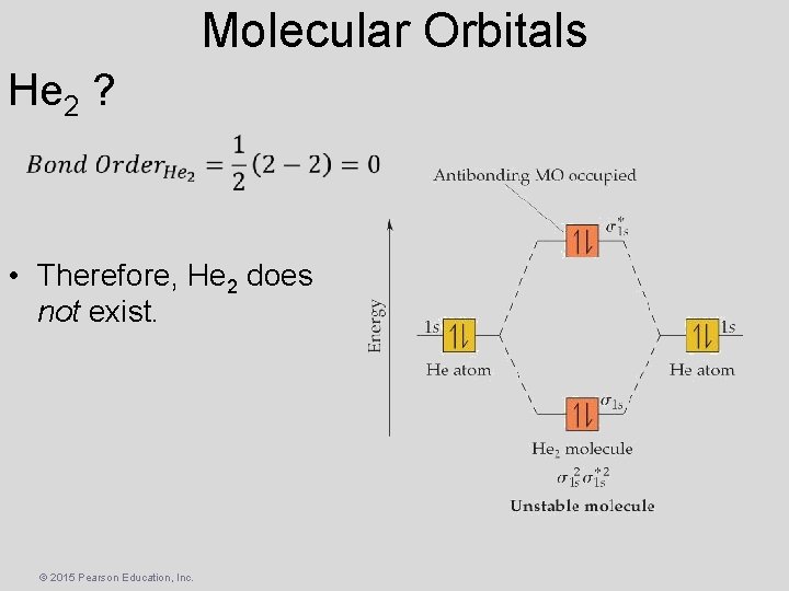 Molecular Orbitals He 2 ? • Therefore, He 2 does not exist. © 2015