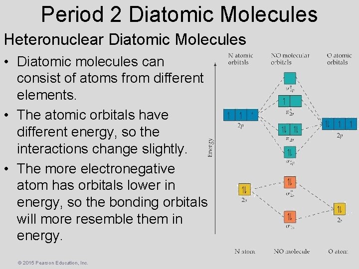 Period 2 Diatomic Molecules Heteronuclear Diatomic Molecules • Diatomic molecules can consist of atoms