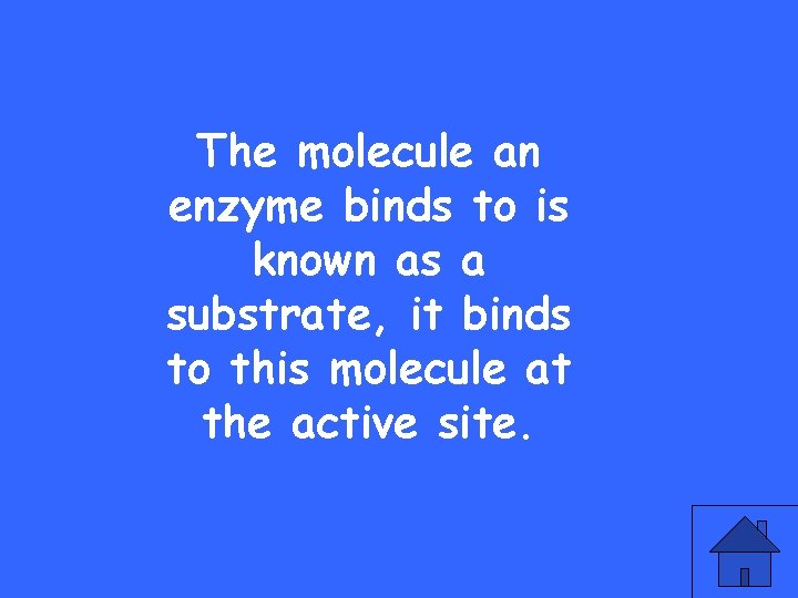The molecule an enzyme binds to is known as a substrate, it binds to