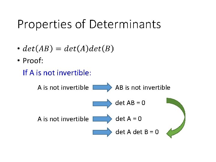 Properties of Determinants • If A is not invertible: A is not invertible AB