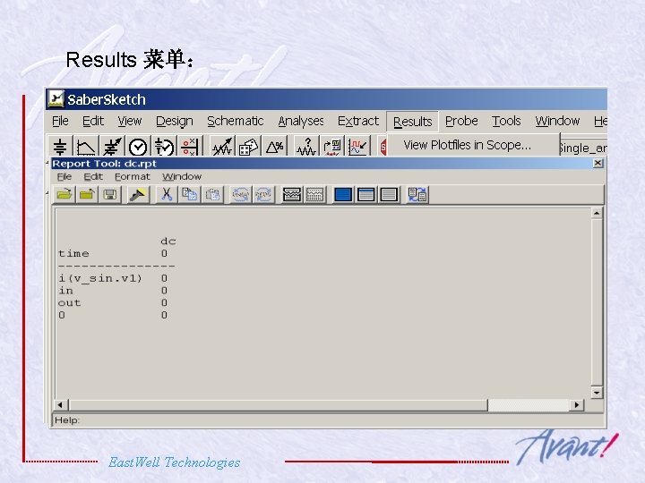 Results 菜单： East. Well Technologies 