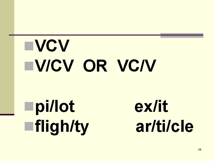 n. VCV n. V/CV OR VC/V npi/lot nfligh/ty ex/it ar/ti/cle 14 