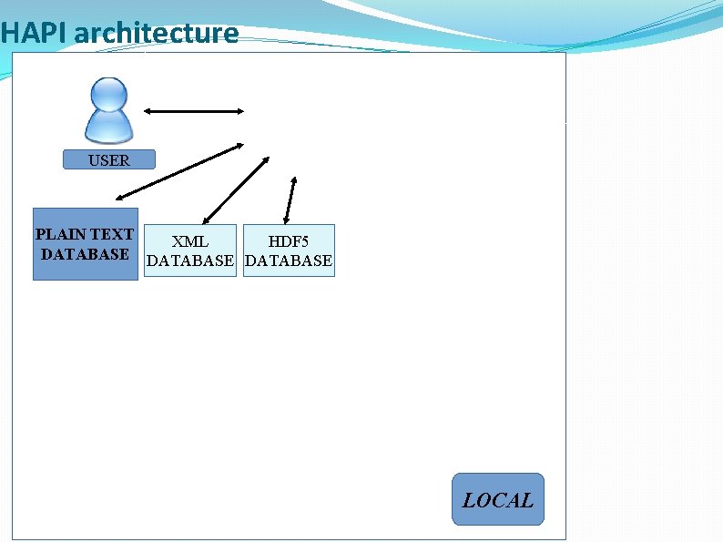 HAPI architecture USER PLAIN TEXT XML HDF 5 DATABASE LOCAL 