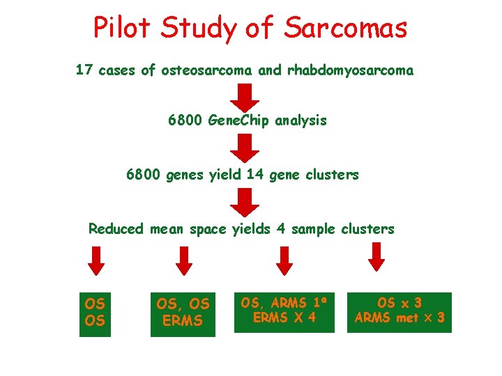 Pilot Study of Sarcomas 17 cases of osteosarcoma and rhabdomyosarcoma 6800 Gene. Chip analysis