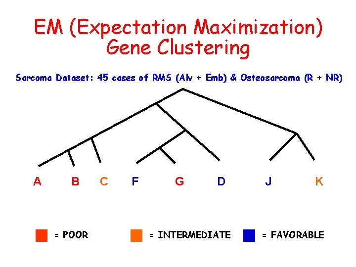 EM (Expectation Maximization) Gene Clustering Sarcoma Dataset: 45 cases of RMS (Alv + Emb)