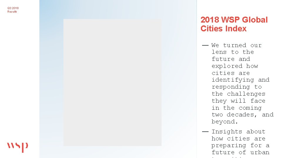 Q 3 2018 Results 2018 WSP Global Cities Index — We turned our lens
