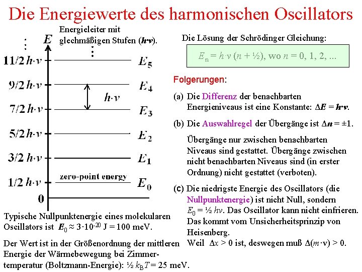 Die Energiewerte des harmonischen Oscillators Energieleiter mit glechmäßigen Stufen (h·ν). Die Lösung der Schrödinger