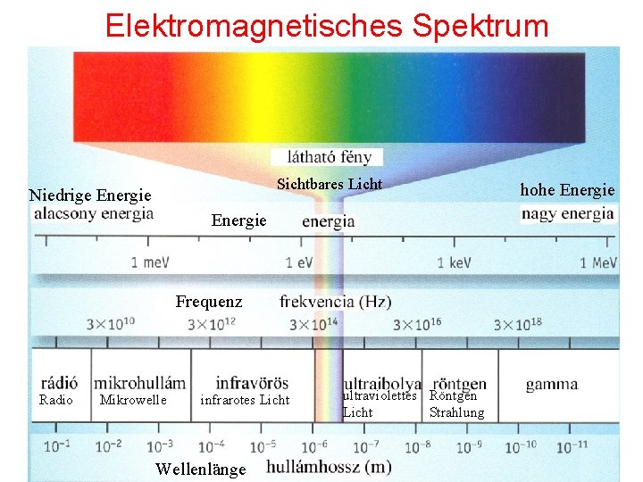 Elektromagnetisches Spektrum Sichtbares Licht Niedrige Energie Frequenz Radio Mikrowelle infrarotes Licht Wellenlänge ultraviolettes Röntgen