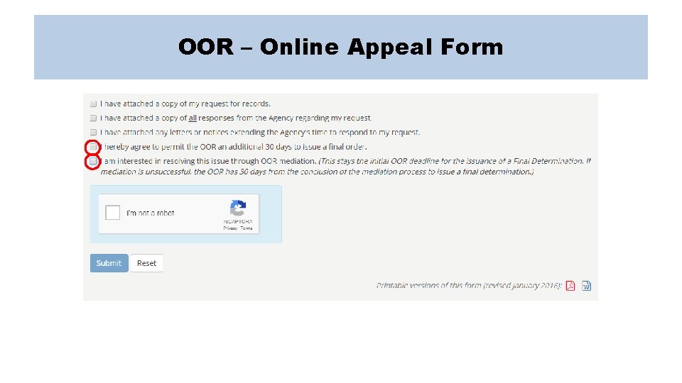 OOR – Online Appeal Form 