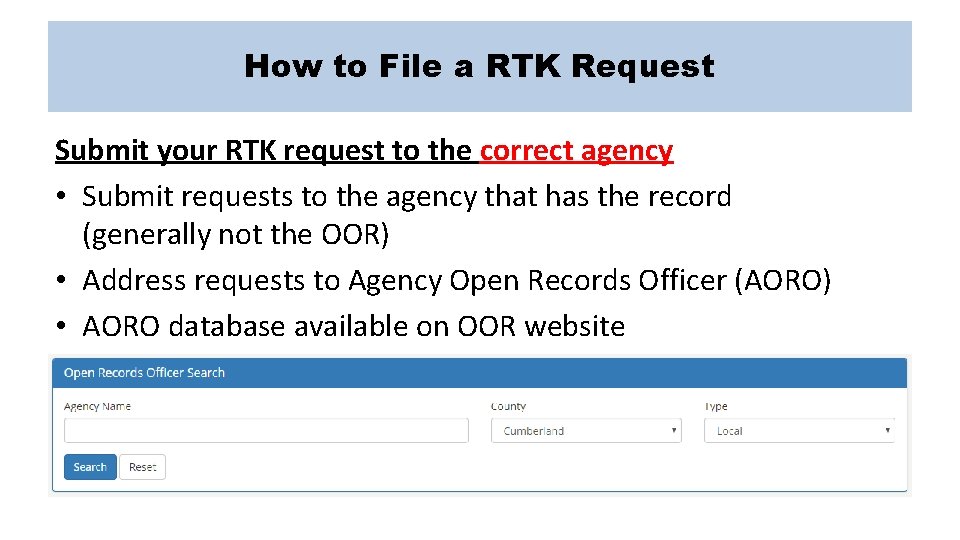 How to File a RTK Request Submit your RTK request to the correct agency