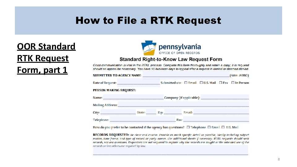 How to File a RTK Request OOR Standard RTK Request Form, part 1 8
